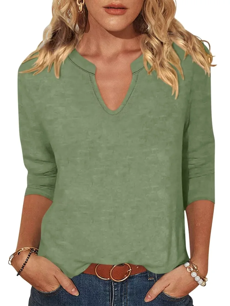 TICTICMIMI Small V-neck 3/4 sleeve tunic in Olive