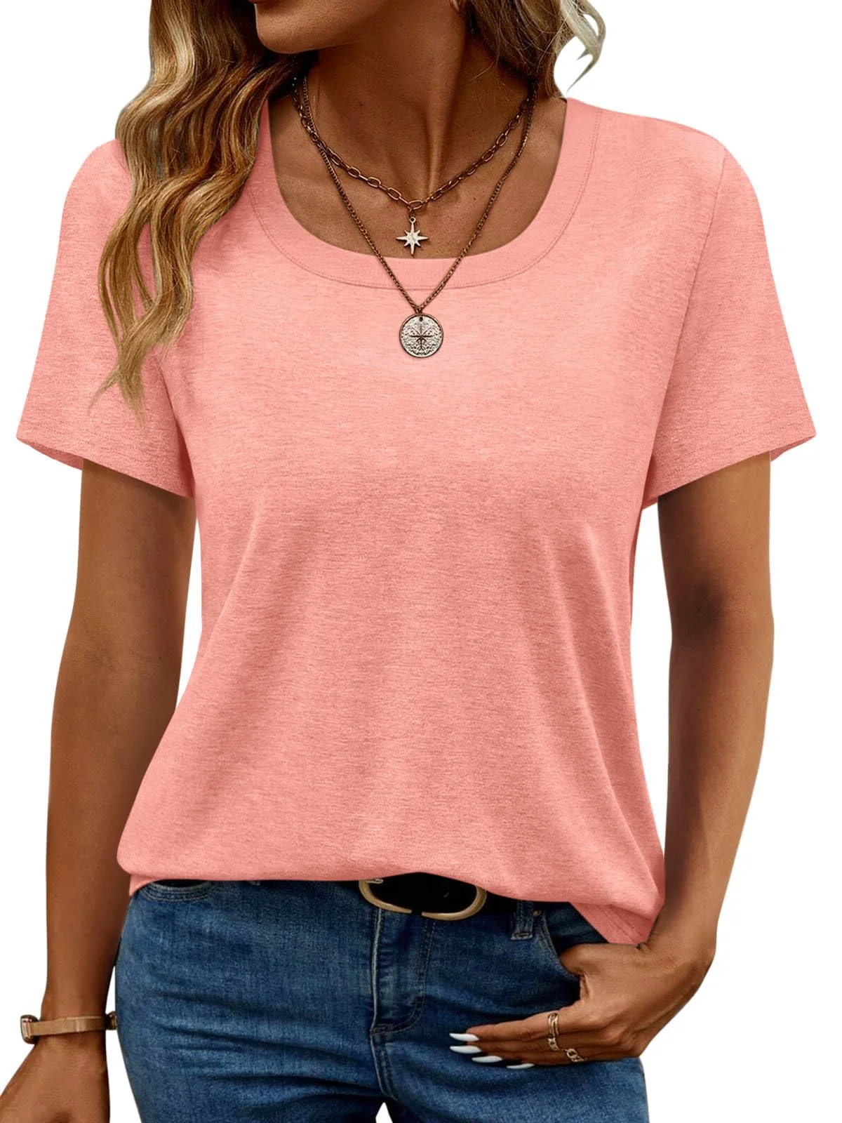 TICTICMIMI Square neck short sleeve tee in Coral