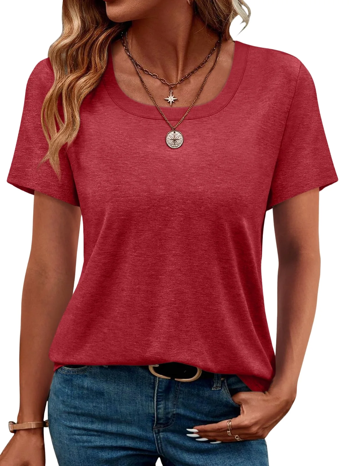 TICTICMIMI Square neck short sleeve tee in Red
