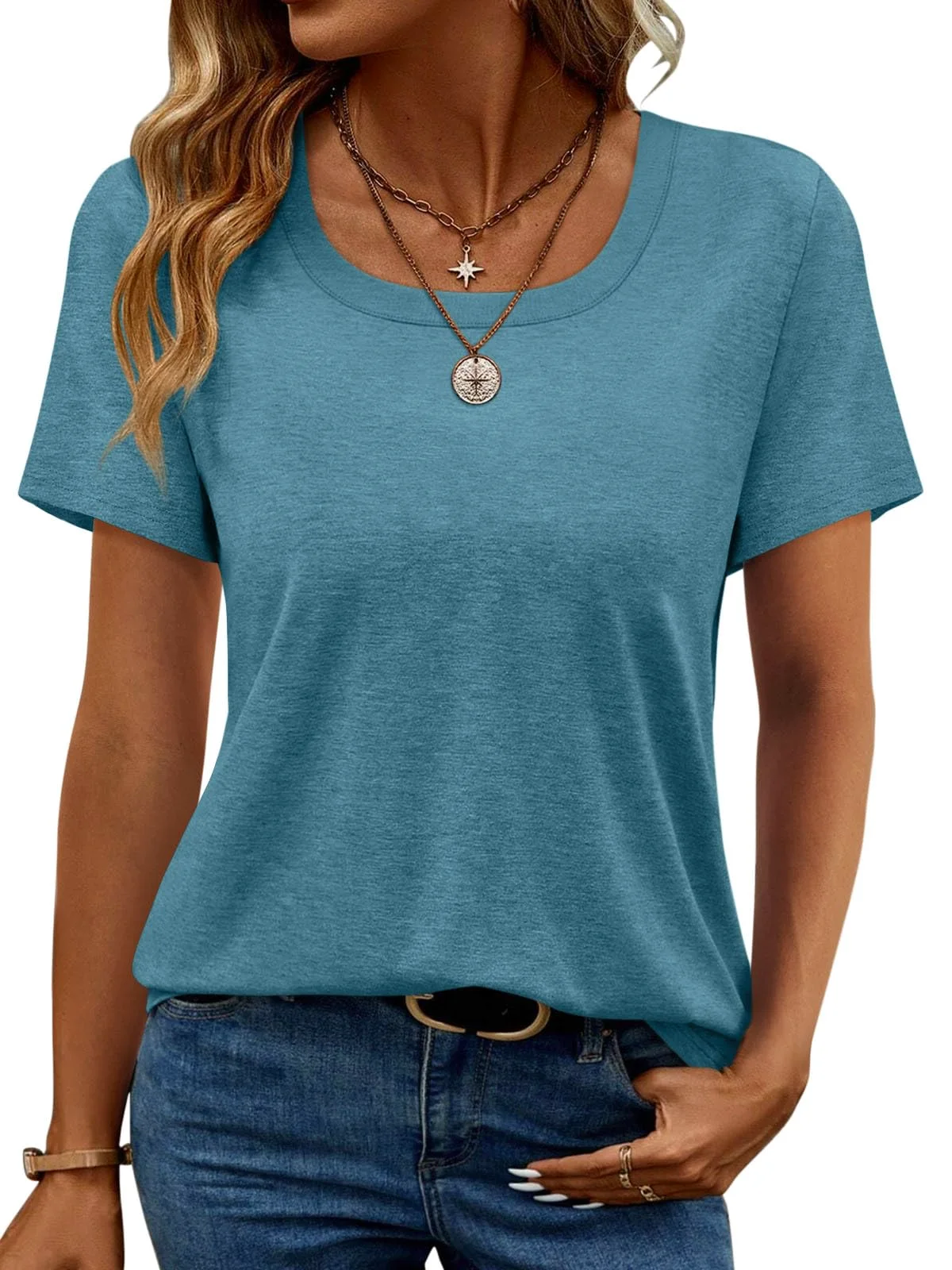 TICTICMIMI Square neck short sleeve tee in Teal