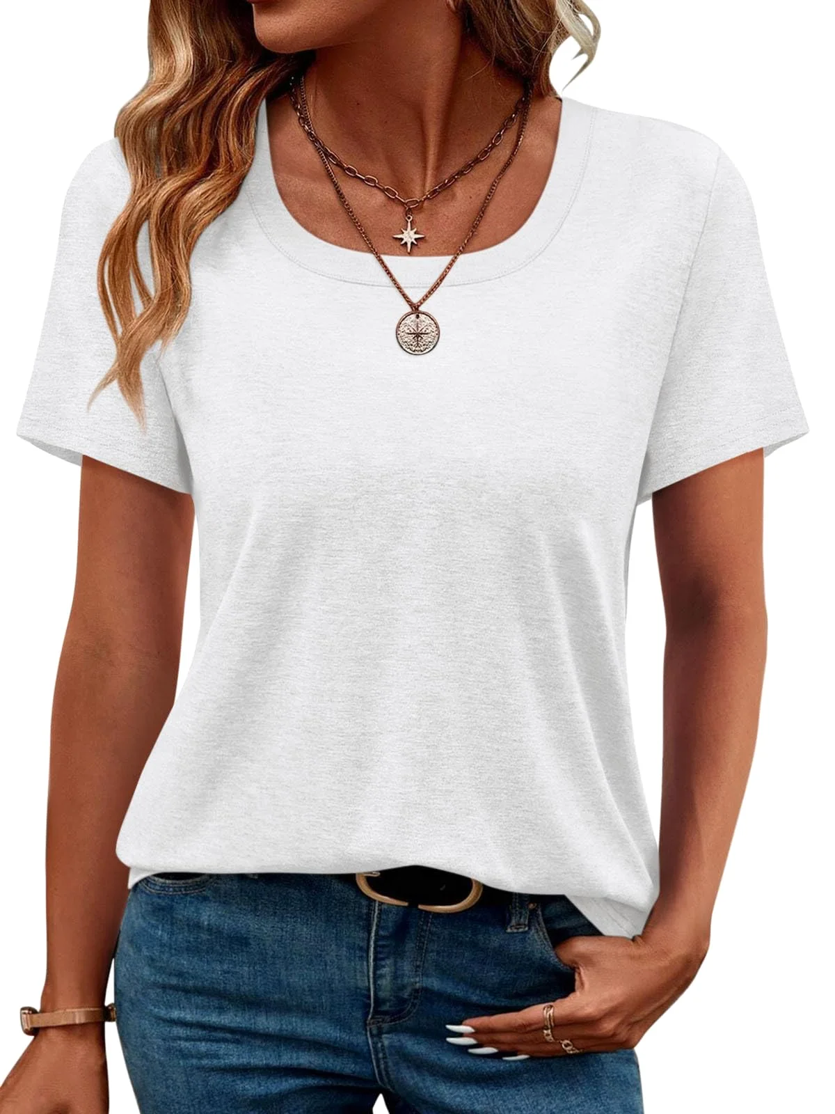TICTICMIMI Square neck short sleeve tee in White