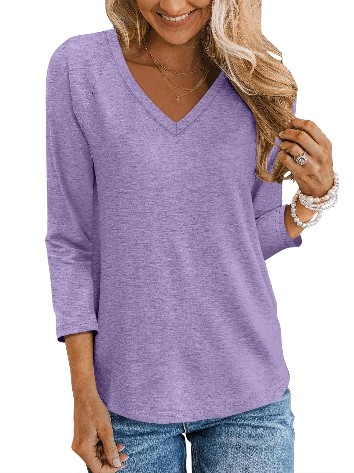 TICTICMIMI V-neck 3/4 sleeve raglan tunic in Lavender