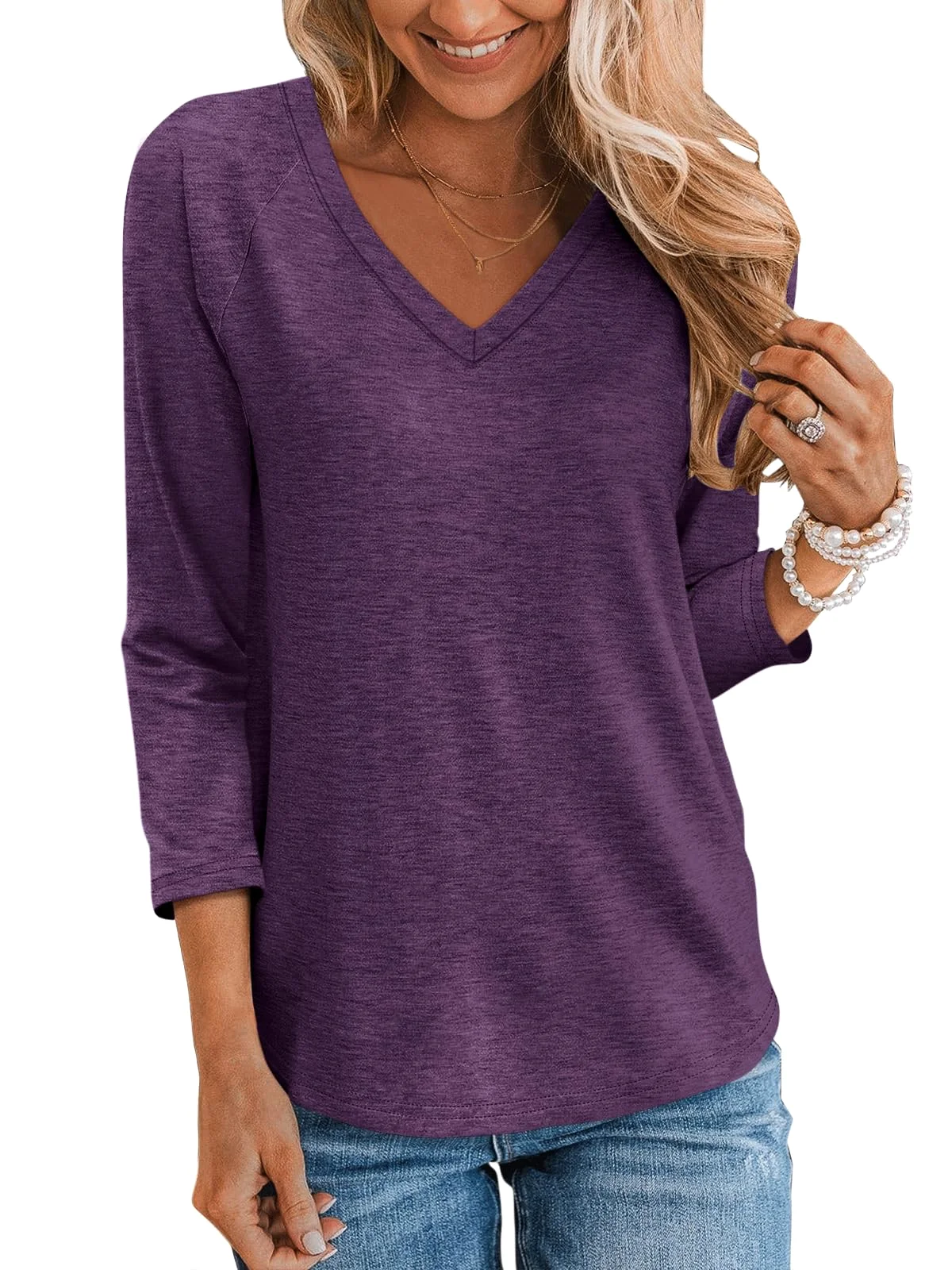 TICTICMIMI V-neck 3/4 sleeve raglan tunic in Purple