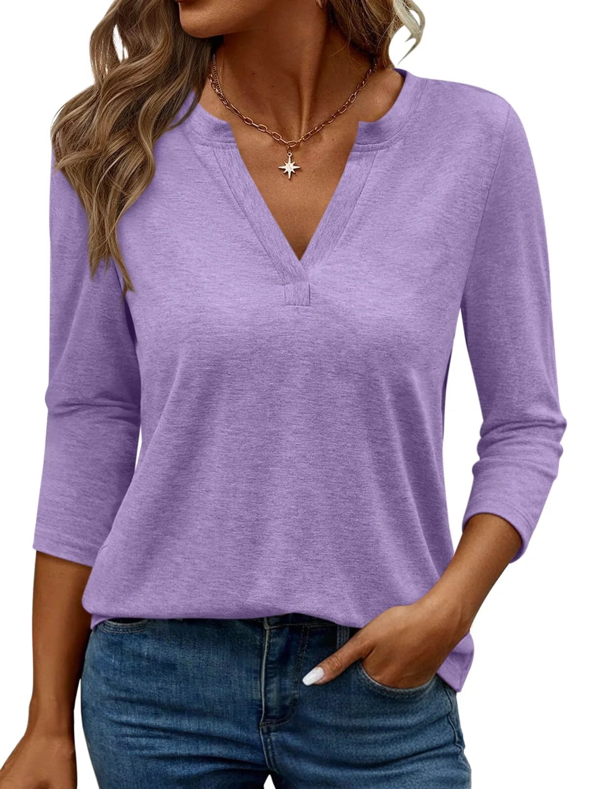 TICTICMIMI V-neck 3/4 sleeve tee in Lavender